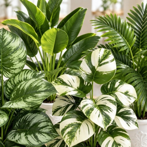 Sztuczne rośliny Kwiaty Doniczkowe 67cm Zestaw 4 sztuk Kwiatki Palma Monstera