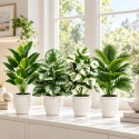 Sztuczne rośliny Kwiaty Doniczkowe 67cm Zestaw 4 sztuk Kwiatki Palma Monstera