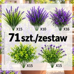 Zestaw sztucznych gałązek 71szt Lawenda Dekoracyjne Sztuczne kwiaty do donic Bukiet